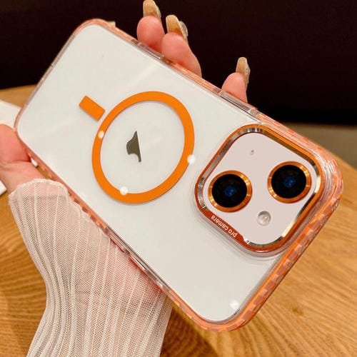Funda Transparente Magsafe para iPhone 14 Plus con PelĂcula para Lente (Naranja)