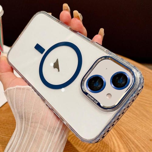 Funda Transparente Magsafe para iPhone 14 Plus con PelĂcula para Lente (Azul)