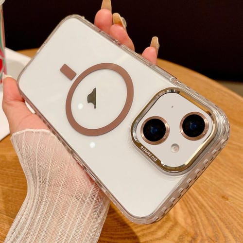 Funda Transparente Magsafe para iPhone 14 Plus con PelĂcula para Lente (Oro Titanio)