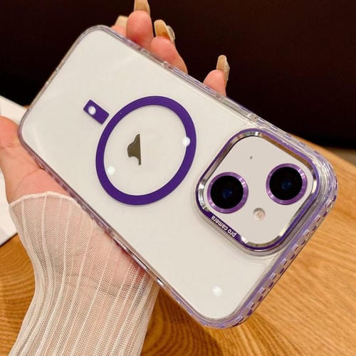 Funda para iPhone 14 Plus Transparente con ProtecciĂłn Magsafe y PelĂcula para Lentes (Morado)