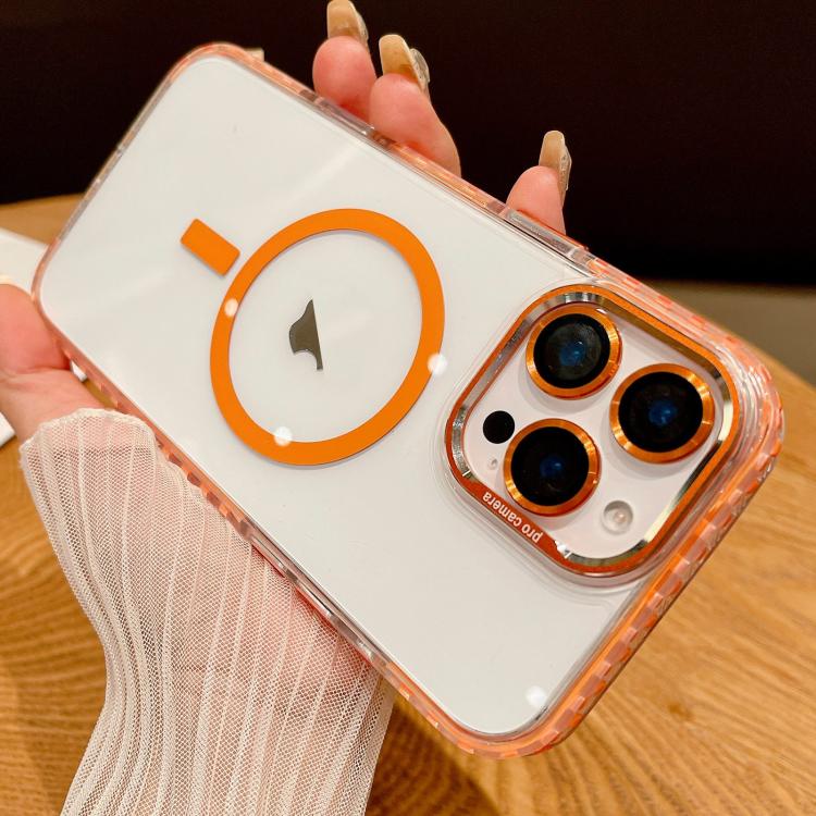Funda para iPhone 16 Pro Max Transparente con Protección Magsafe y Película para Lentes (Naranja)