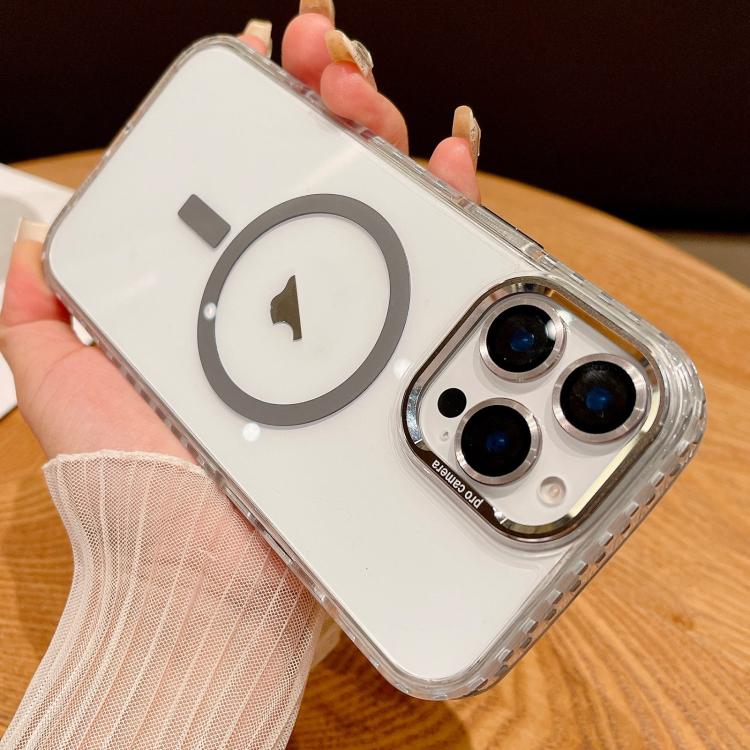 Funda para iPhone 16 Pro Max Transparente con Protección Magsafe y Película para Lentes (Gris)