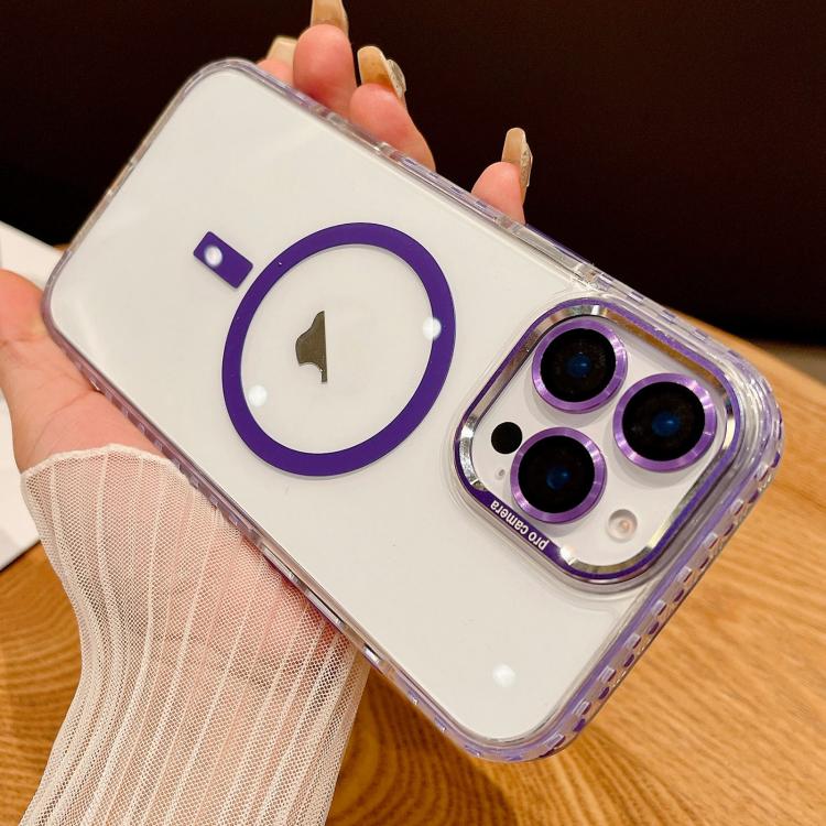Funda para iPhone 16 Pro Max Transparente con Protección Magsafe y Película para Lentes (Morado)