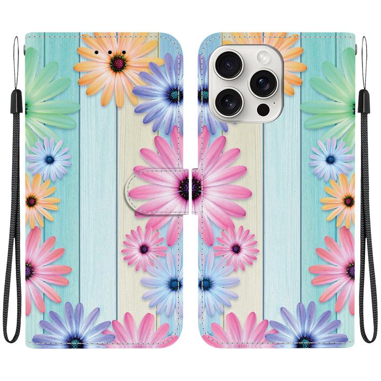 Funda de Cuero iPhone 16 Pro Max Dibujo Colores Textura Cristal (Girasoles)