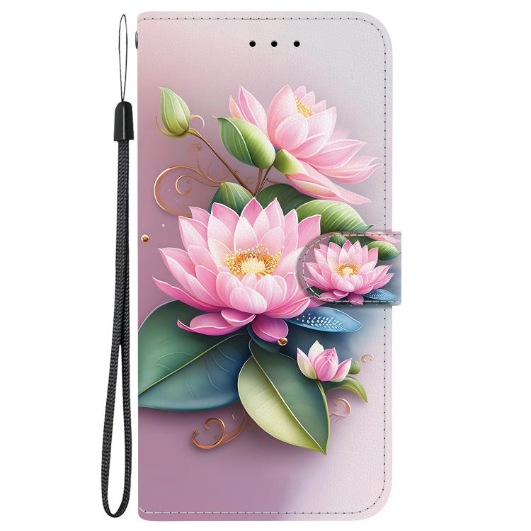 Funda de Cuero para iPhone 15 Pro Max con Dibujo de Colores y Textura de Cristal (Lotus)