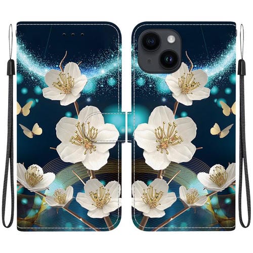 Funda de Cuero para iPhone 15 Plus Dibujo de Colores Textura de Cristal (Magnolia)