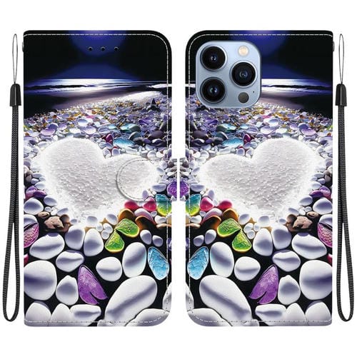 Funda de Cuero para iPhone 14 Pro con Dibujo de Colores y Textura de Cristal (Corazón)