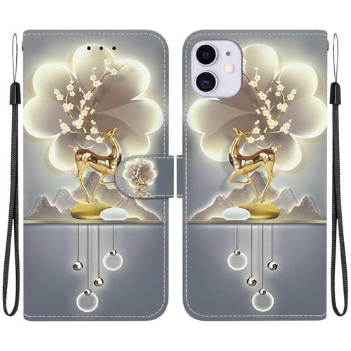 Funda de Cuero para iPhone 11 con Dibujo de Colores y Textura de Cristal (Ciervo Sika)