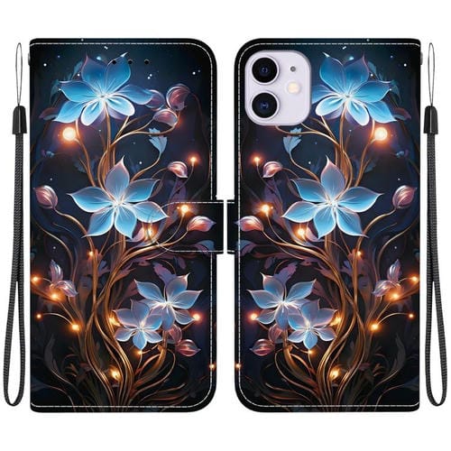 Funda de Cuero con Dibujo de Colores y Textura de Cristal para iPhone 11 (Flor de Linterna Pequeña)