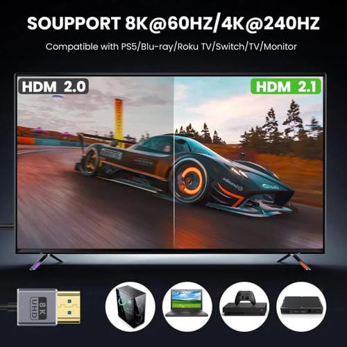 Cable HDMI 2.1 Coaxial en Espiral 0,7 m 8K 48 Gbps Puerto Curva Hacia Abajo