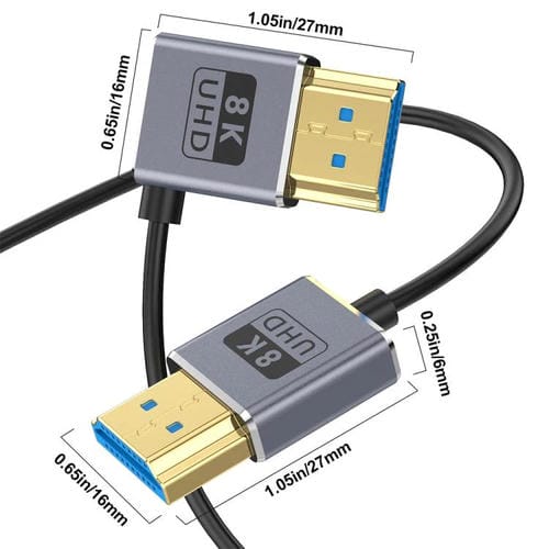 Cable HDMI 2.1 Coaxial en Espiral 0,7 m 8K 48 Gbps Puerto Curva a la Derecha