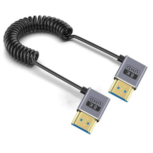 Cable HDMI 2.1 Coaxial en Espiral 0,7 m 8K 48 Gbps Puerto Codo Derecho a Derecho