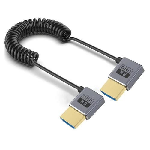 Cable HDMI 2.1 Coaxial en Espiral 0,7 m 8K 48 Gbps Puerto Codo Izquierdo a Izquierdo