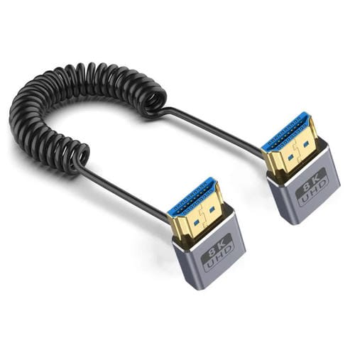 Cable HDMI 2.1 Coaxial en Espiral 0,7 m 8K 48 Gbps Puerto Codo Inferior a Inferior