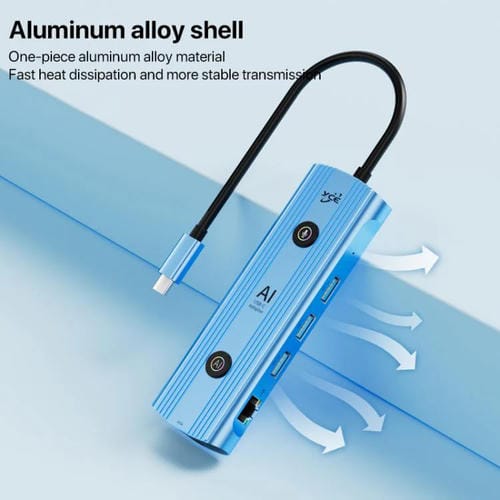 Adaptador concentrador USB-C YCE V261 13 en 1 con IA (Azul)