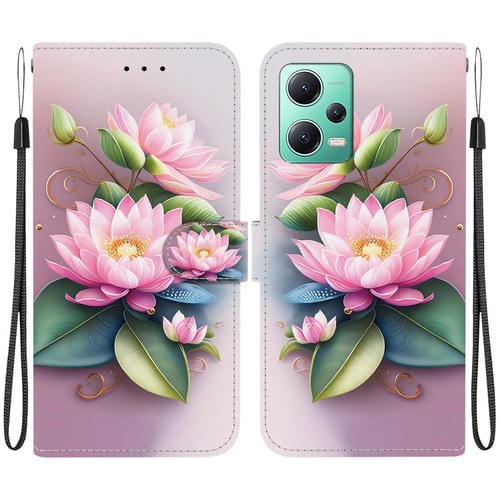 Funda de Cuero con Dibujo de Colores y Textura de Cristal para Redmi Note 12 5G/Poco X5 (Lotus)