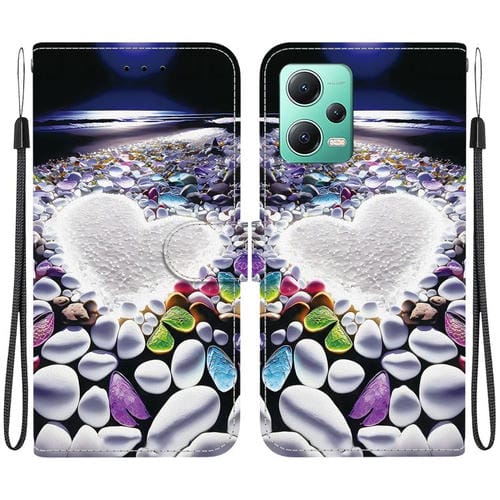 Funda de Cuero con Dibujo de Colores y Textura de Cristal para Redmi Note 12 5G/Poco X5 (En Forma de CorazĂłn)