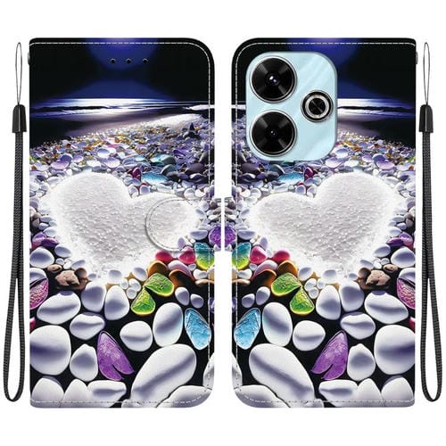 Funda de Cuero con Dibujo de Colores y Textura de Cristal para Redmi 13 4G/Poco M6 (En Forma de Corazón)