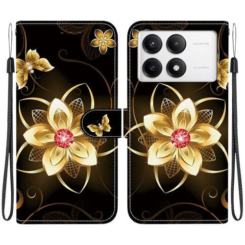 Funda de Cuero con Dibujo de Colores y Textura de Cristal para Redmi K70/K70 Pro (Flor Dorada)