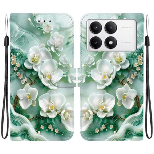 Funda de Cuero con Dibujo de Colores y Textura de Cristal para Redmi K70/K70 Pro (Flores de Jade)