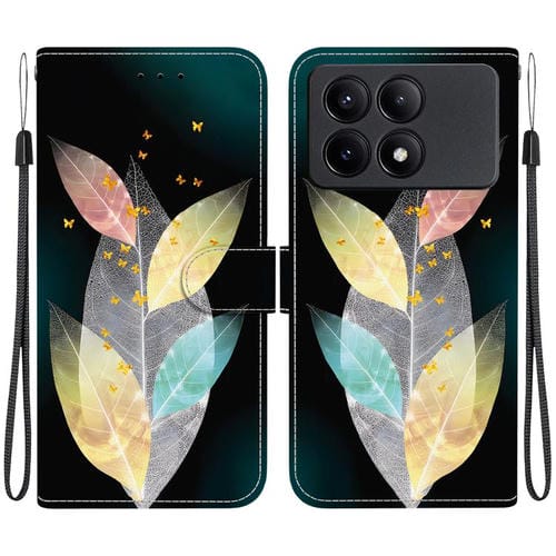 Funda de Cuero con Dibujo de Colores y Textura de Cristal para Redmi K70E/Poco X6 Pro (Hojas de Colores)