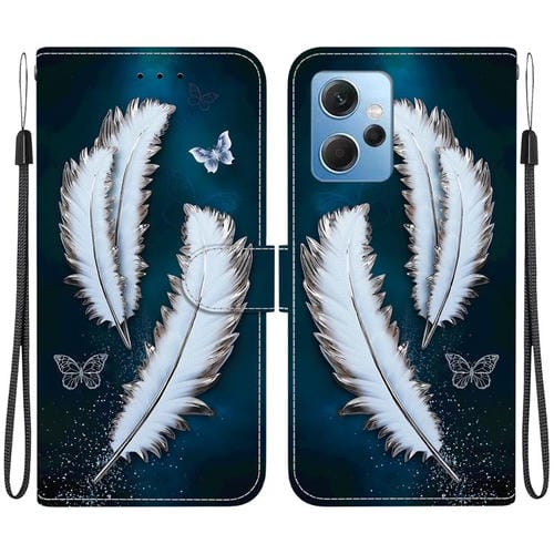 Funda de Cuero con Dibujo de Colores y Textura de Cristal Global para Redmi Note 12 4G (Plumas de Mariposa Blancas)