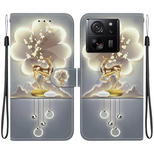 Funda de Cuero con Dibujo de Colores y Textura de Cristal para Xiaomi 13T/13T Pro (Ciervo Sika)