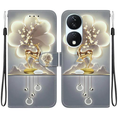 Funda de Cuero Honor X7B Play 50 Plus con Dibujo de Colores y Textura de Cristal (Ciervo Sika)