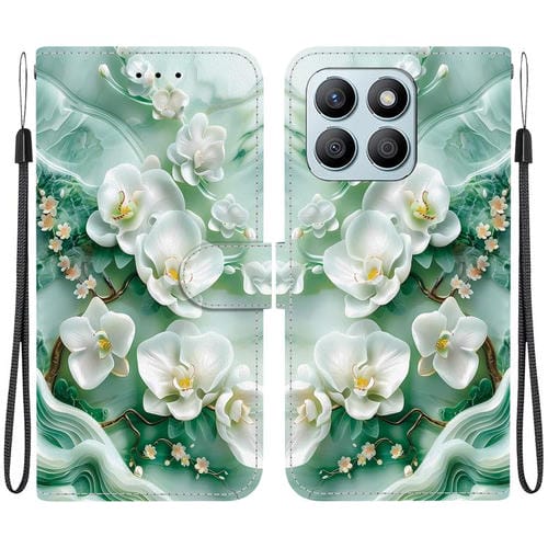 Funda de Cuero Honor X8B con Dibujo de Colores y Textura de Cristal (Flores de Jade)