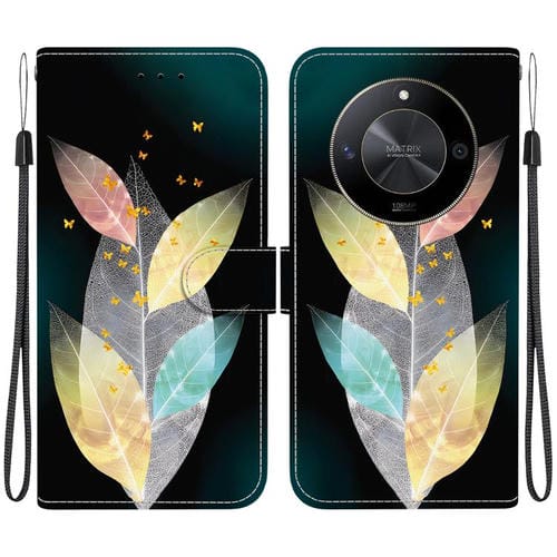 Funda de Cuero para Honor X9B y Magic6 Lite con Dibujo de Hojas de Colores y Textura de Cristal
