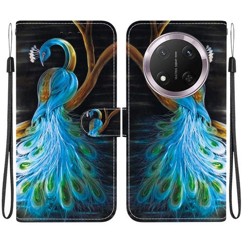 Funda de Cuero Honor X9C con Dibujo de Colores y Textura de Cristal (Pavo Real)