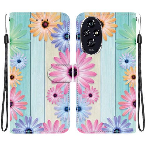 Funda de Cuero para Honor 200 5G con Dibujo de Colores y Textura de Cristal (Girasoles)