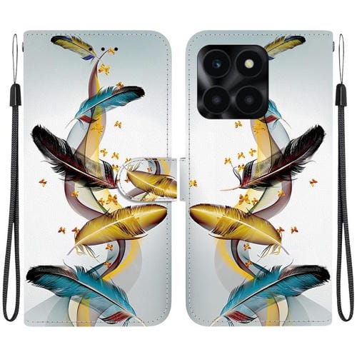 Funda de Cuero para Honor X6A con Dibujo y Textura de Cristal (Plumas de Mariposa Doradas)