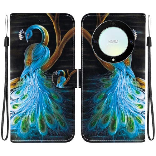 Funda de Cuero Honor X9A con Dibujo de Colores y Textura de Cristal (Pavo Real)