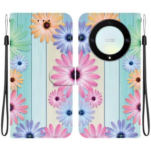 Funda de Cuero para Honor X9A con Dibujo de Girasoles y Textura de Cristal
