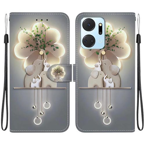 Funda de Cuero Honor X7A con Dibujo de Colores y Textura de Cristal (Elefantes)