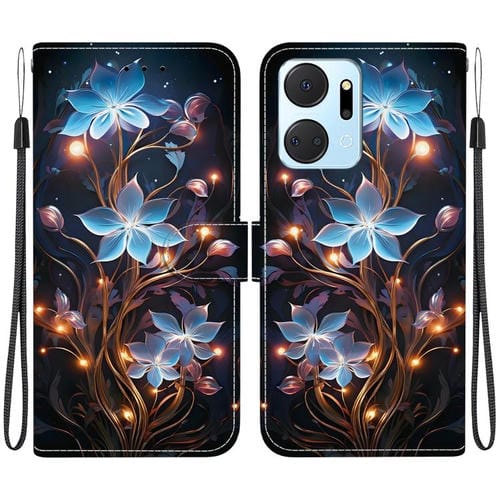 Funda de Cuero Honor X7A con Dibujo de Colores y Textura de Cristal (Flor de Linterna Pequeña)