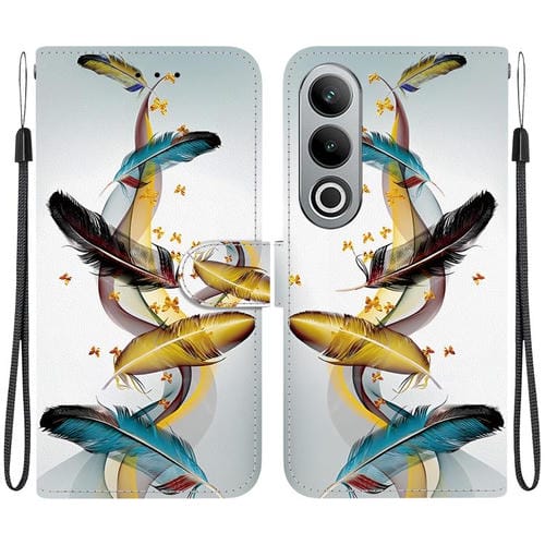 Funda de Cuero para OnePlus Nord Ce4 5G con Dibujo de Colores y Textura de Cristal (Plumas de Mariposa Doradas)