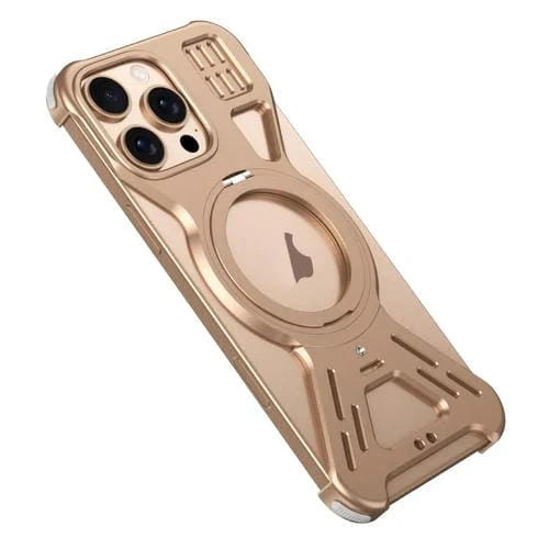 Funda de Teléfono Armor 360 con Soporte para iPhone 16 Pro Max sin Marco Aleación Magsafe (Dorado del Desierto)