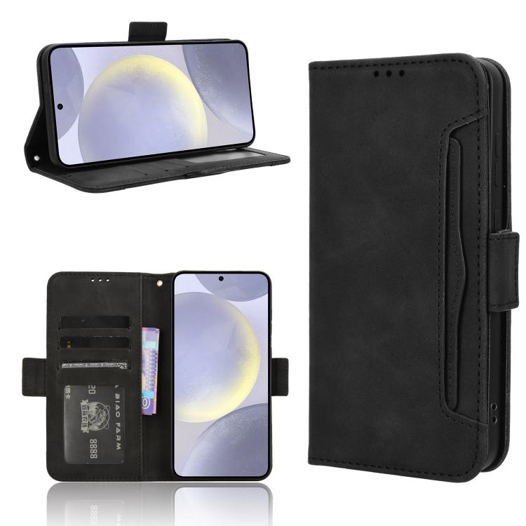 Funda de piel con textura de becerro y ranuras para tarjetas para Samsung Galaxy S25 FE 5G (negra)