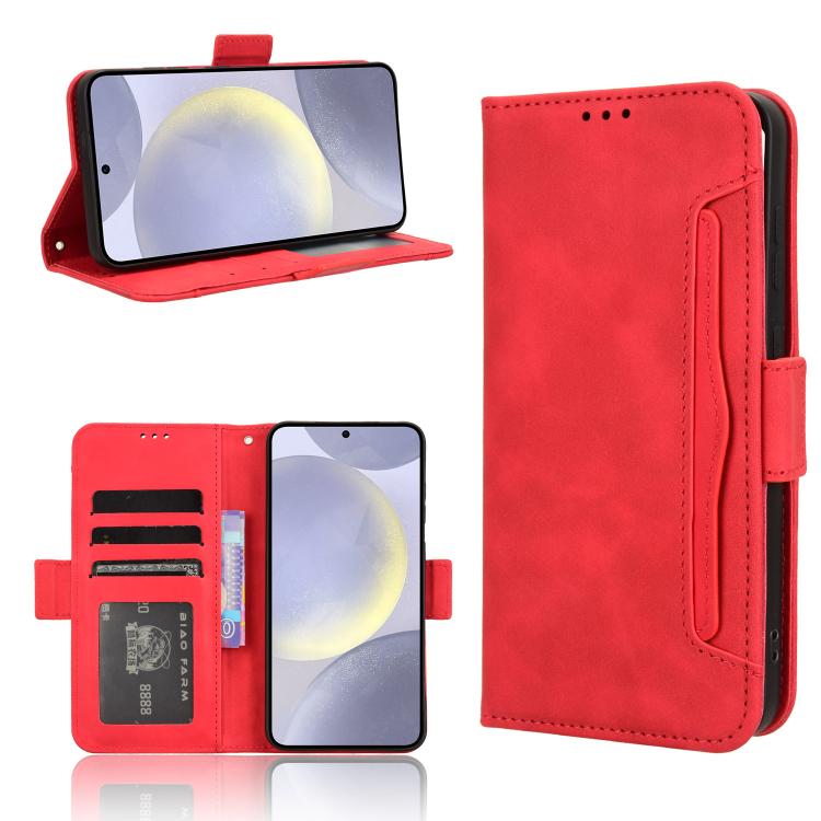 Funda de piel con textura de becerro y ranuras para tarjetas para Samsung Galaxy S25 FE 5G (roja)