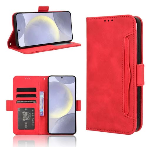 Funda de piel con textura de becerro y ranuras para tarjetas para Samsung Galaxy S25 FE 5G (roja)