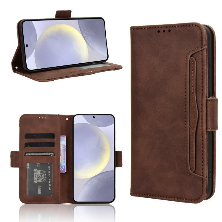 Funda de piel con textura de becerro y ranuras para tarjetas para Samsung Galaxy S25 FE 5G (marrón)
