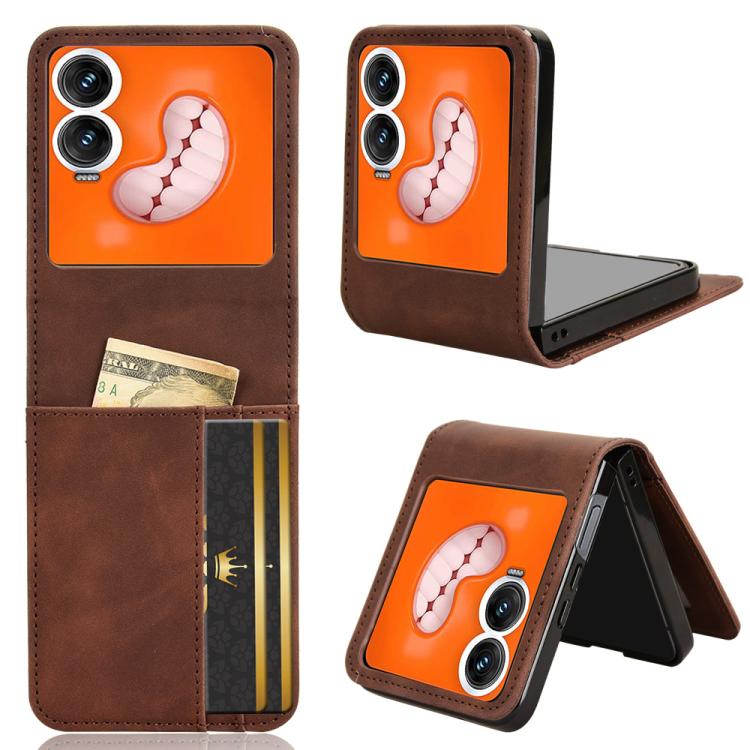 Funda para Teléfono Plegable Infinix Zero Flip con Ranura para Tarjetas y Piel Sintética (Marrón)