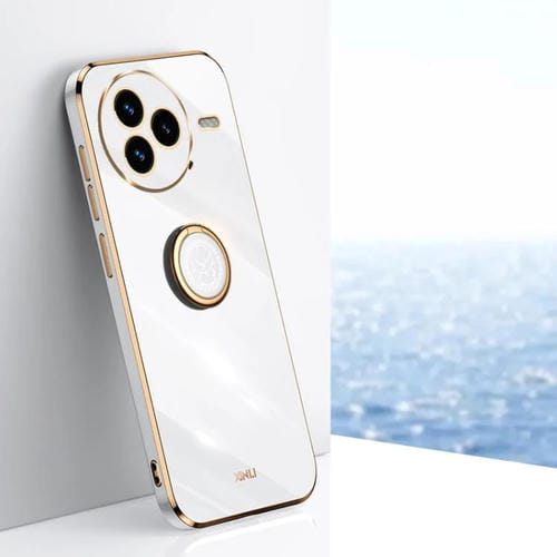 Funda de TPU con borde recto 6D galvanizado y soporte para anillo para Xiaomi Civi 5 Pro XINLI (blanca)