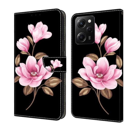 Funda de Cuero Pintada a Mano para Redmi Note 12 Pro 5G (Flores Negras)