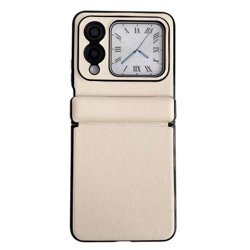 Funda de Cuero para Huawei Nova Flip con Textura y Eje Magnético Integrado (Beige)