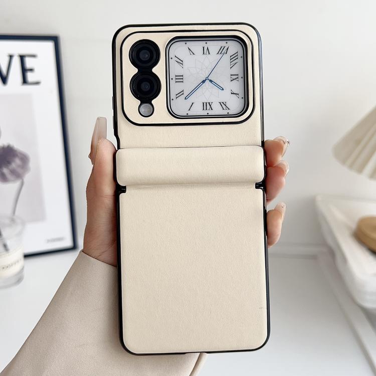 Funda de Cuero para Huawei Nova Flip con Textura y Eje Magnético Integrado (Beige)