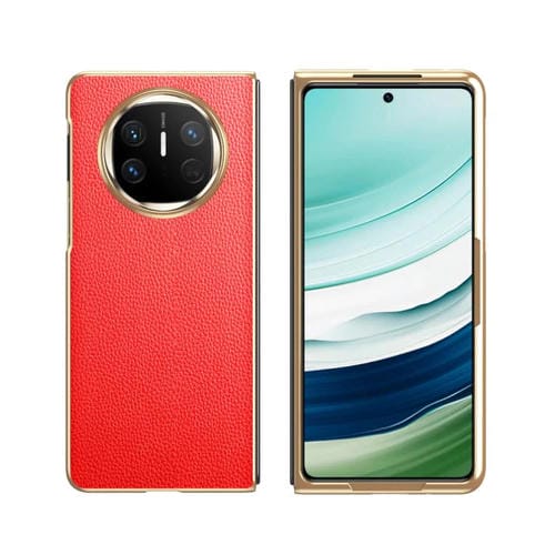 Funda de Cuero Huawei Mate X6 con Patrón de Lichi y Lente de Vidrio (Rojo)