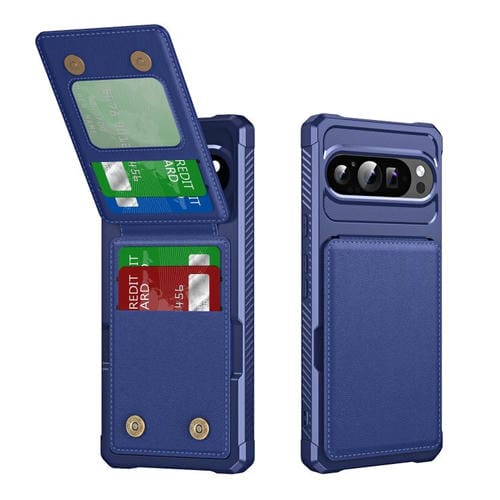 Funda de Cuero con Tapa Vertical y Tarjetero para Google Pixel 9 Pro XL (Azul Oscuro)